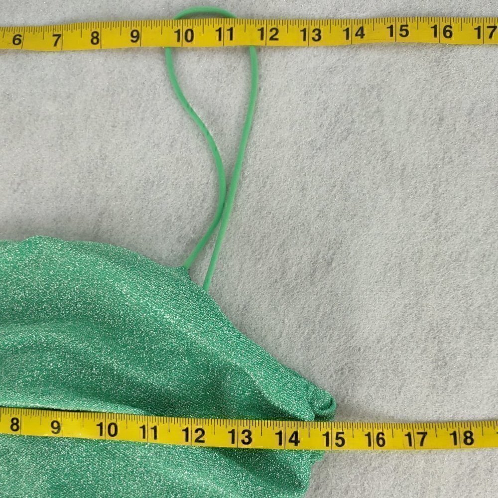 Shein Bae Ruched Green Spaghetti Strap Cami Glitter Dress Size LP - Picture 10 of 13
